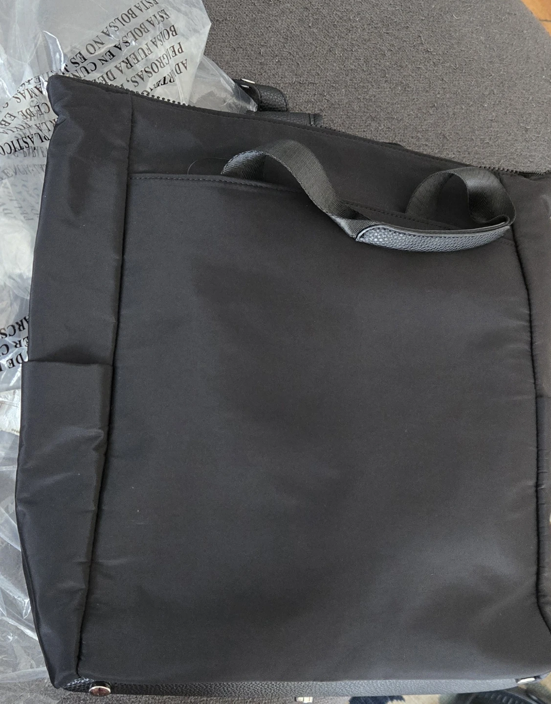Black Nylon Bag with Faux Leather Bottom - photo 2