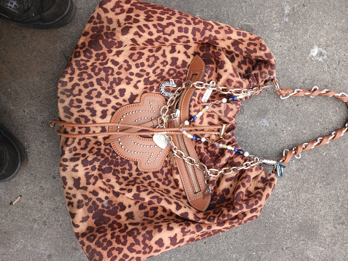 True Religion Leopard Print Shoulder Bag