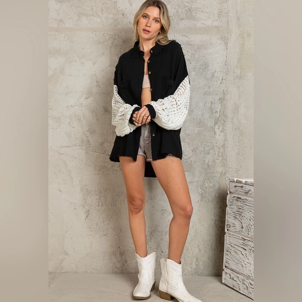 Brand New Jaipur Black | Oversized Shirt w/ Knit Sleeves - photo 2