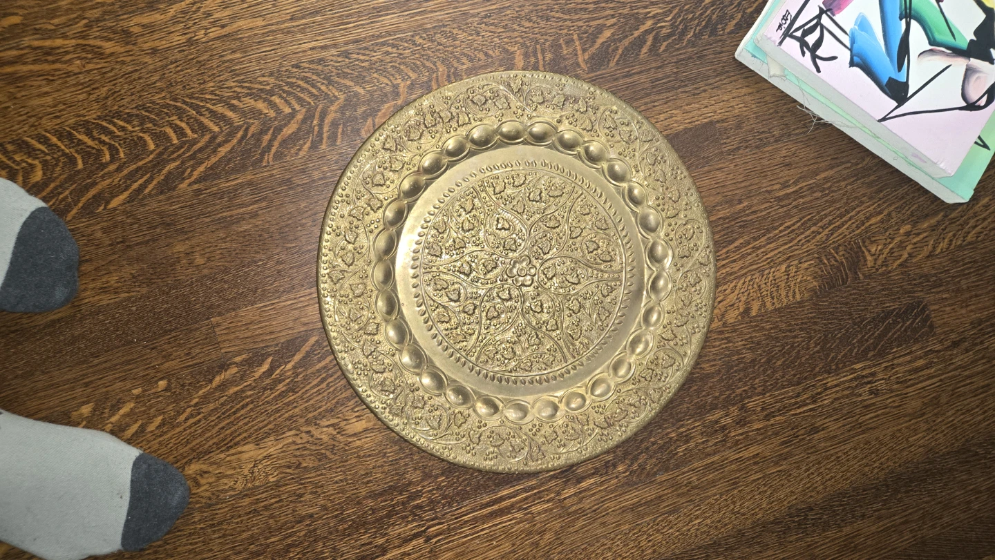 Vintage Hand-Engraved Brass Charger Plate