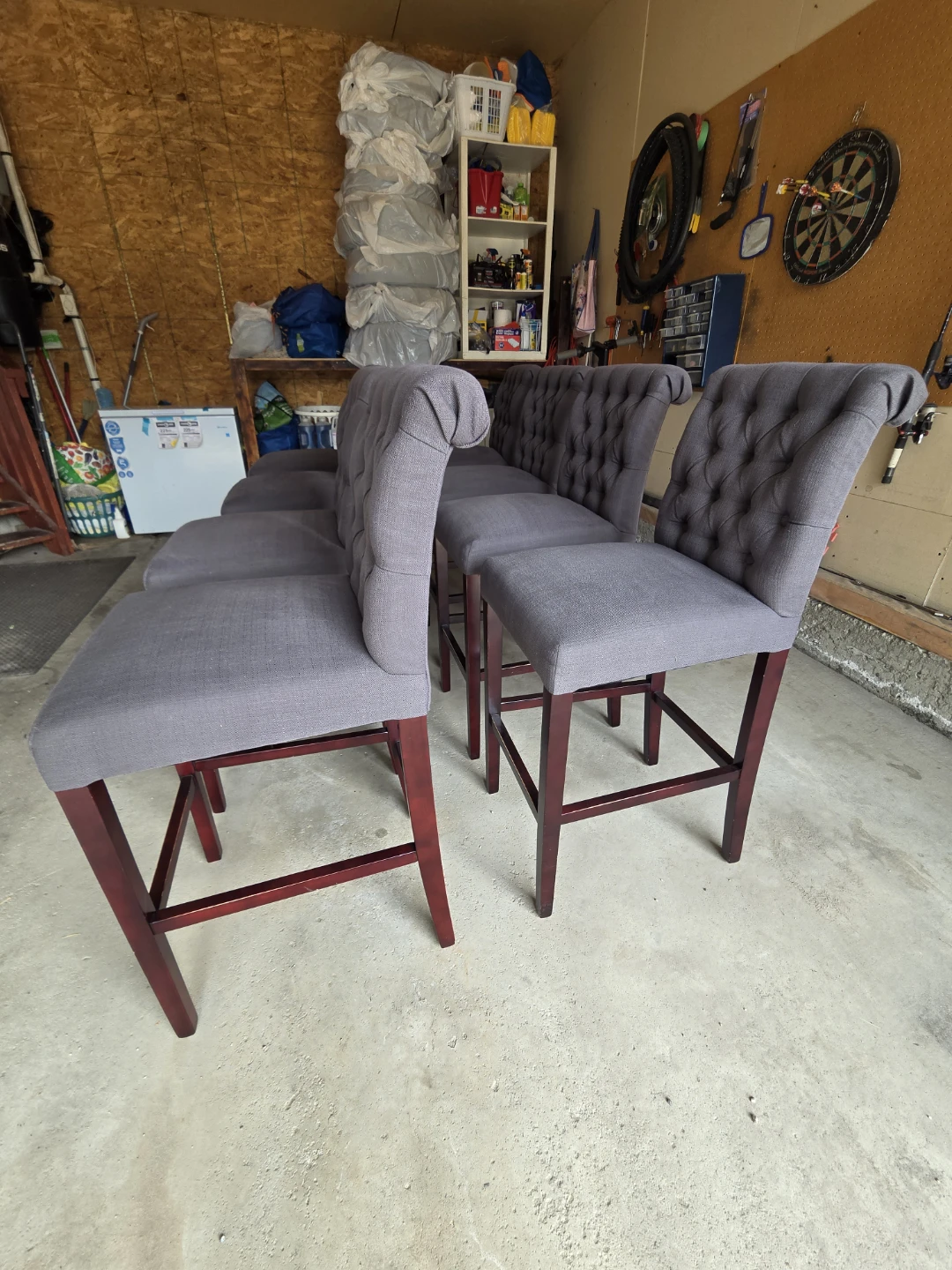 Set of 8 Grey Tufted Bar Stools - photo 3