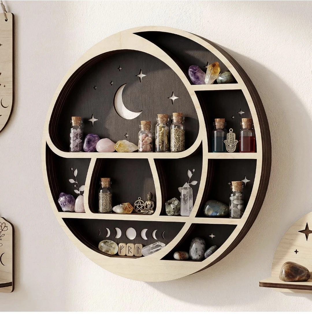 Celestial Moon Phase Display Shelf with LED Light - photo 3