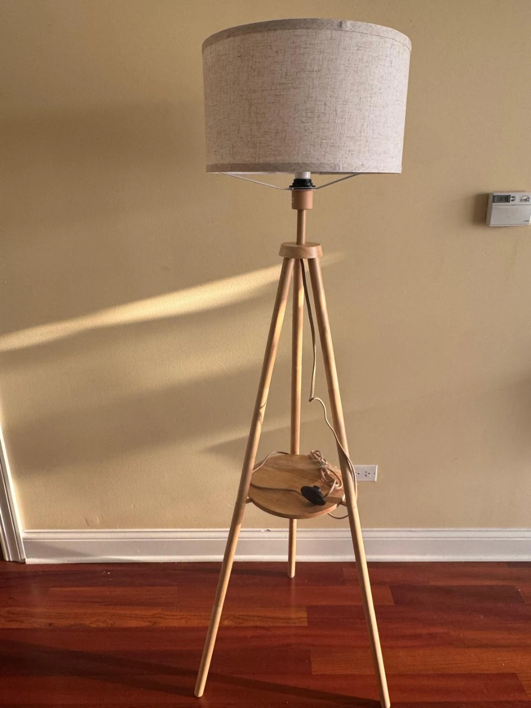 Wood Tripod Floor Lamp 63” w/ Shelf