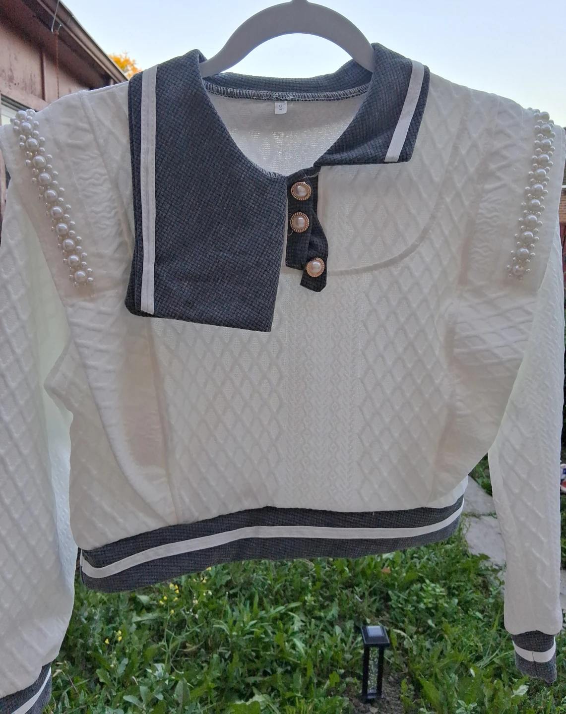 White Quilted Top with Pearl Embellishments - photo 4