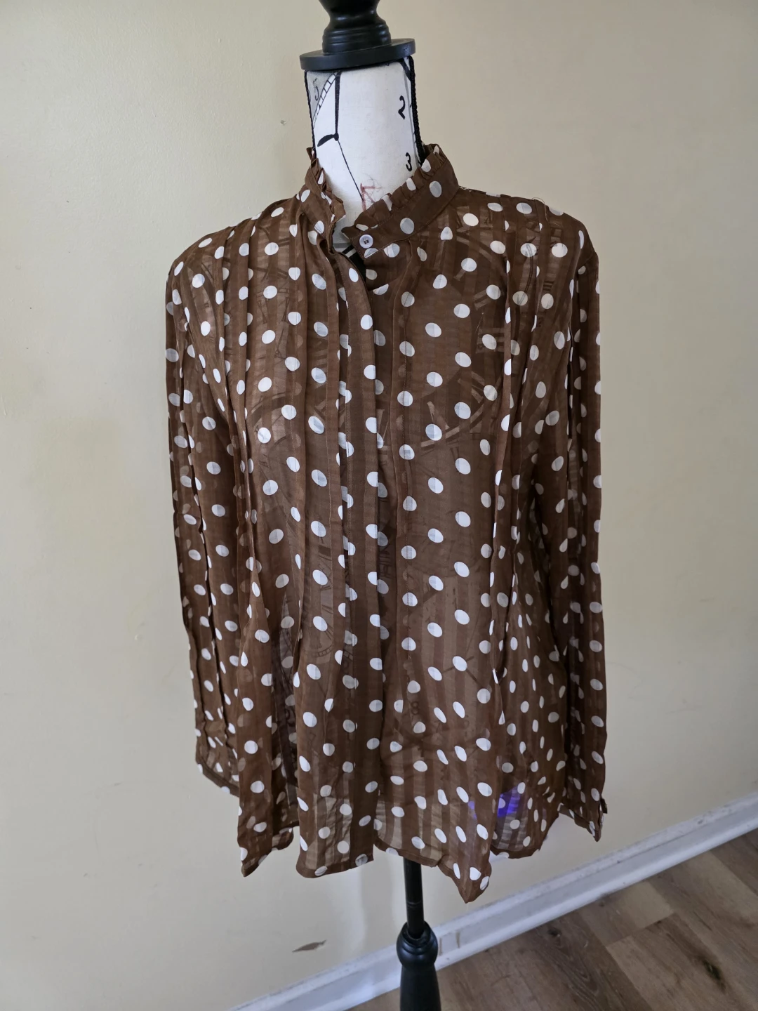 Brown Polka Dot Sheer Blouse