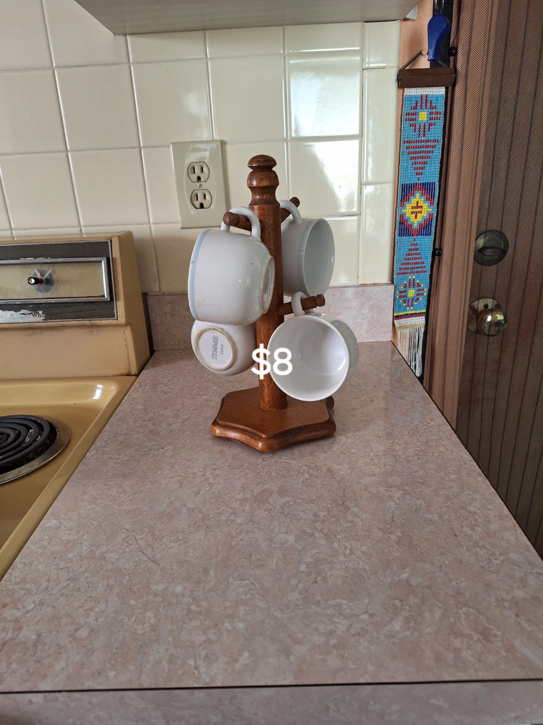 Markdown! Wooden Mug Tree with 4 Mugs
