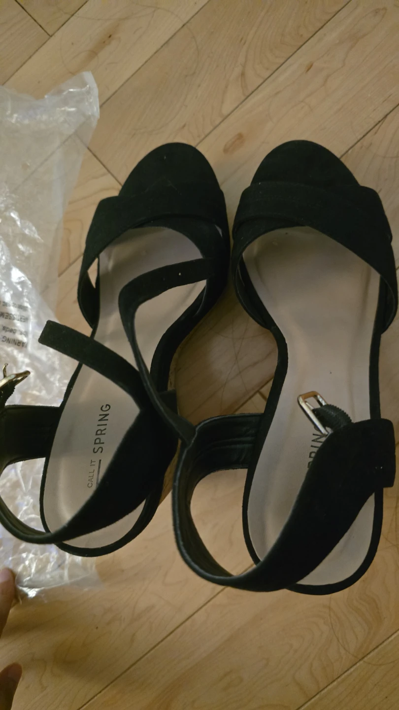Call It Spring Black Wedge Sandals Size 8