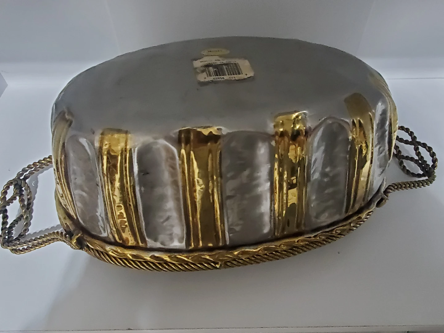 Decorative Brass & Silver Metal Basket with Handles - photo 5