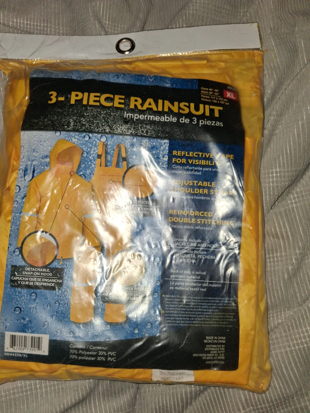 Yellow 3-Piece Rain Suit - Size XL