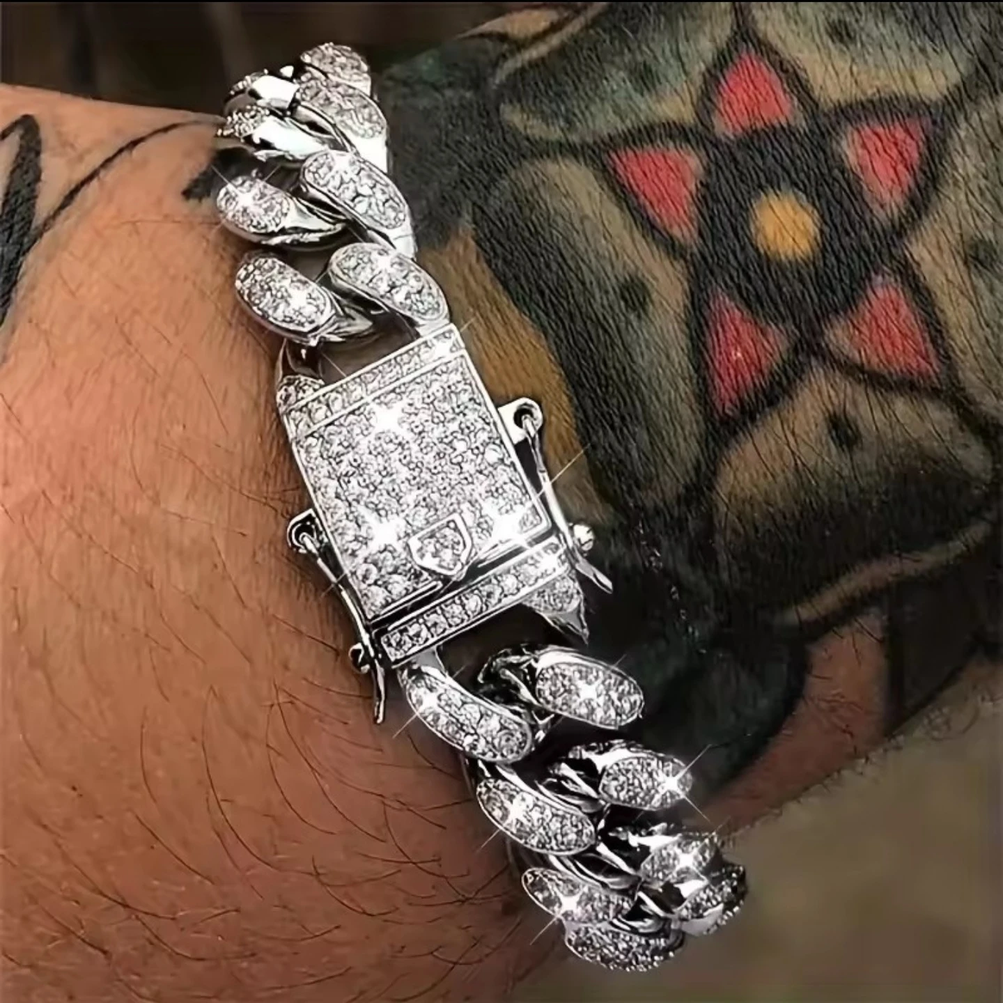 Cuban Link Bracelet with Rhinestones