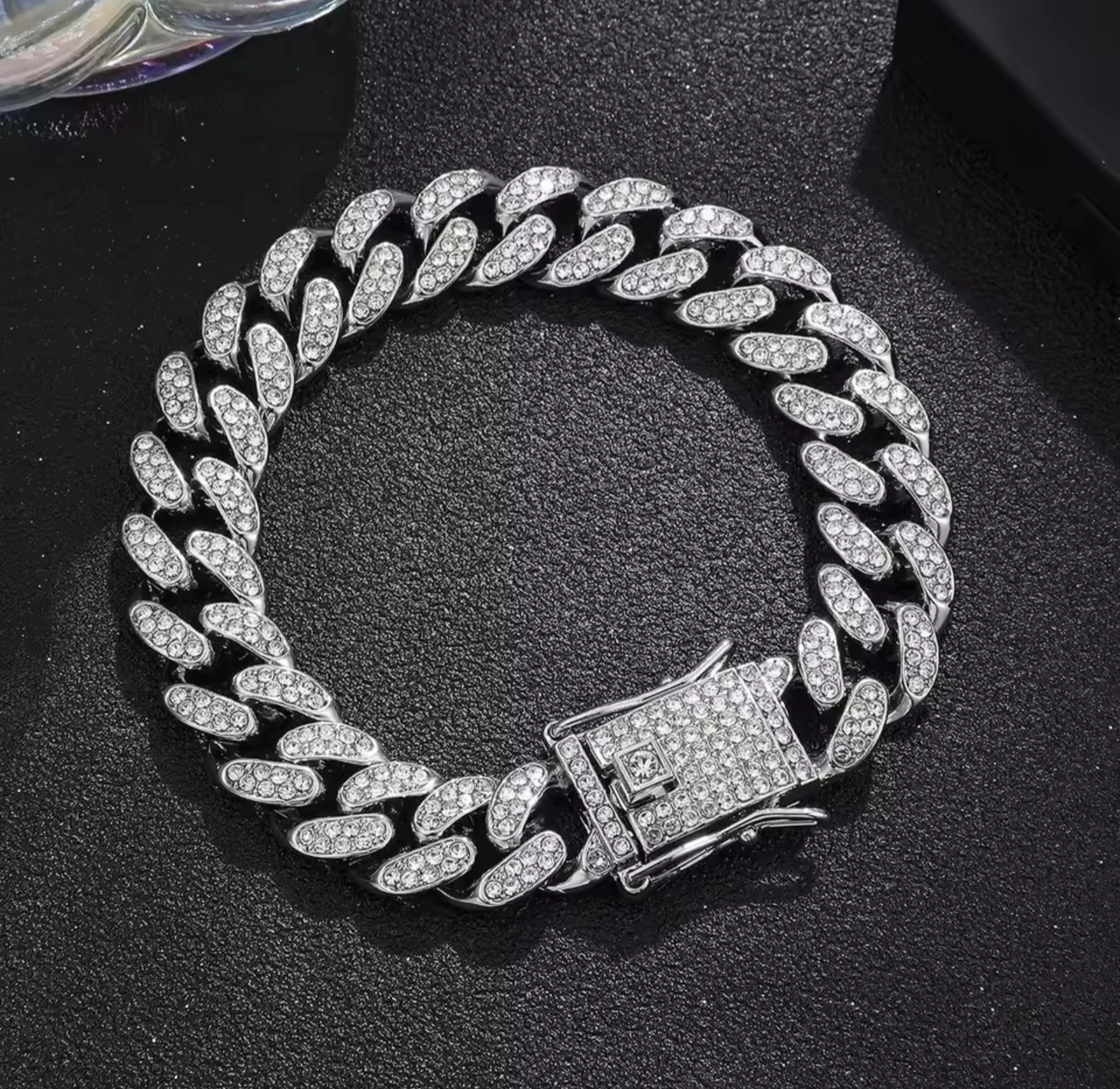 Cuban Link Bracelet with Rhinestones - photo 2
