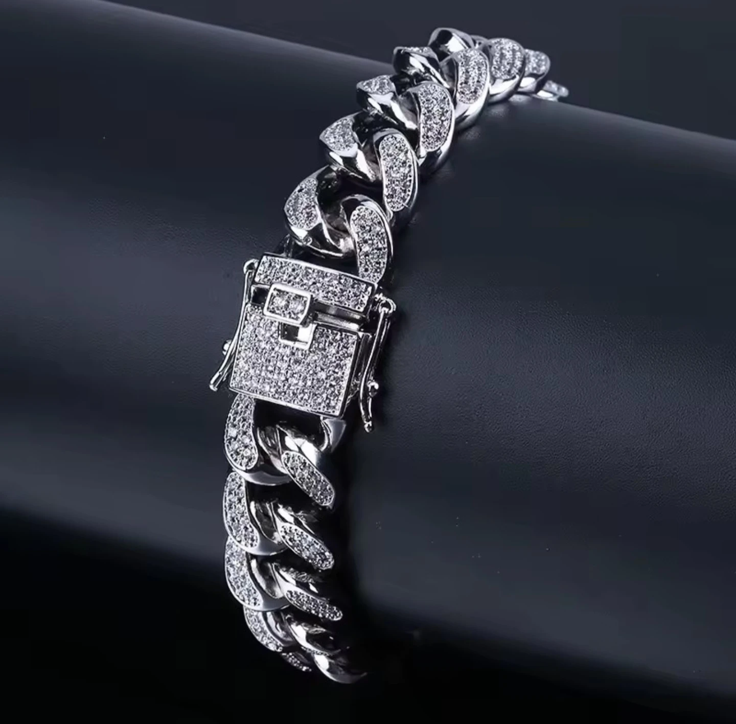 Cuban Link Bracelet with Rhinestones - photo 3