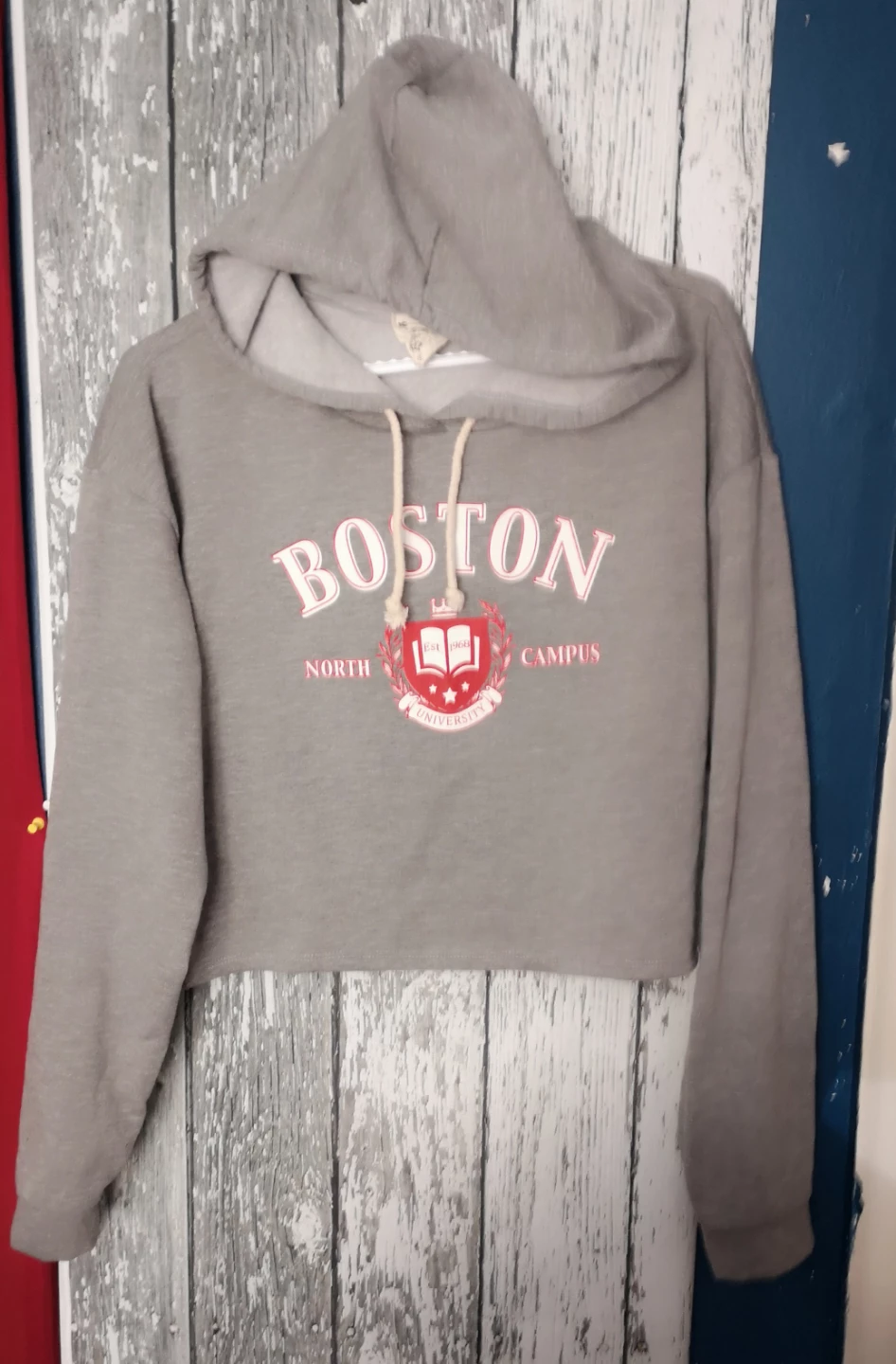 French Pastry Grey Boston University Cropped Hoodie