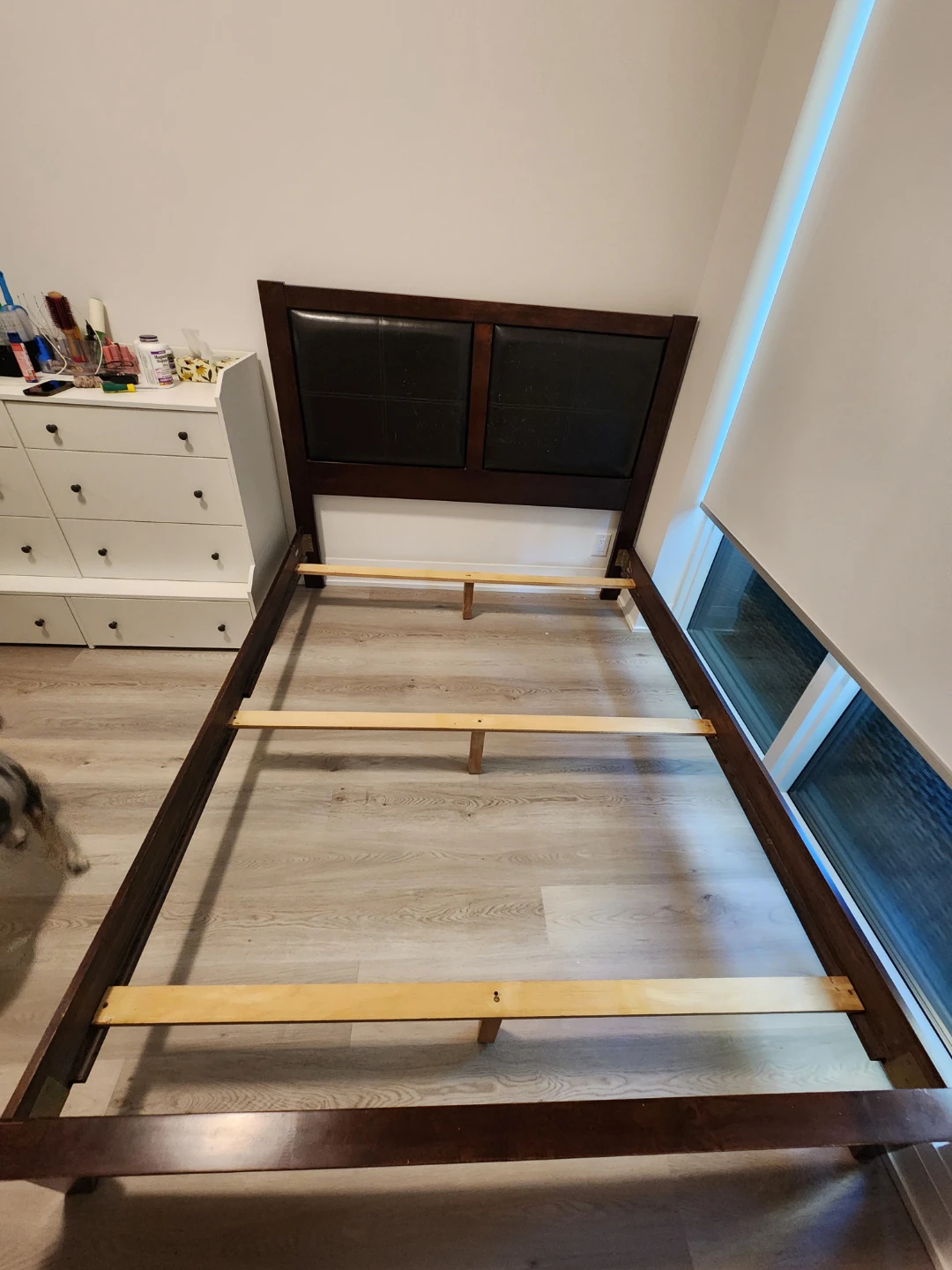 Dark Wood Bed Frame with Padded Headboard - photo 3