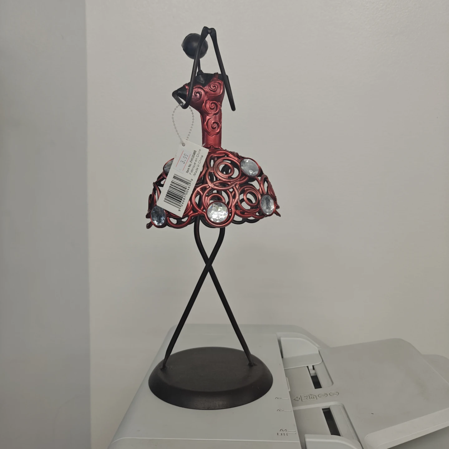 Red Metal Ballerina Figurine with Gems