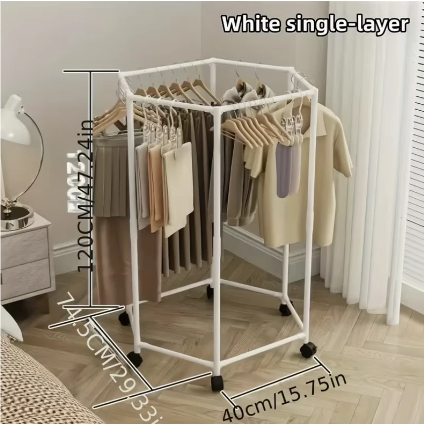 White hexagonal clothes drying rack with rotating wheels - photo 4