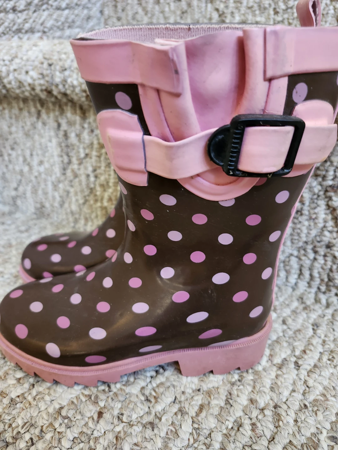 Kids' Brown Polka Dot Rain Boots Size 10/11 - photo 2