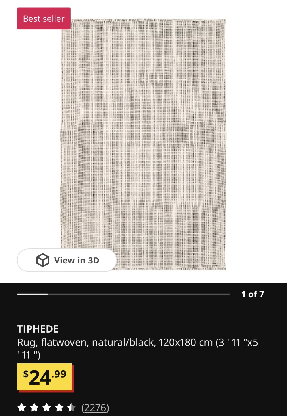 IKEA TIPHEDE Rug - Natural/Black (120x180 cm) - photo 2