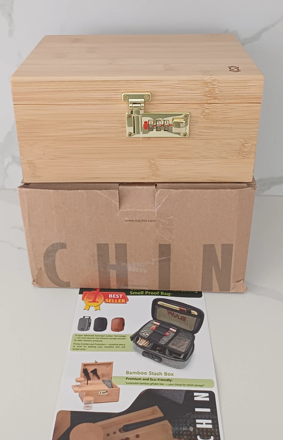 OZCHIN Bamboo Smell Proof Stash Box with Combination Lock - photo 2
