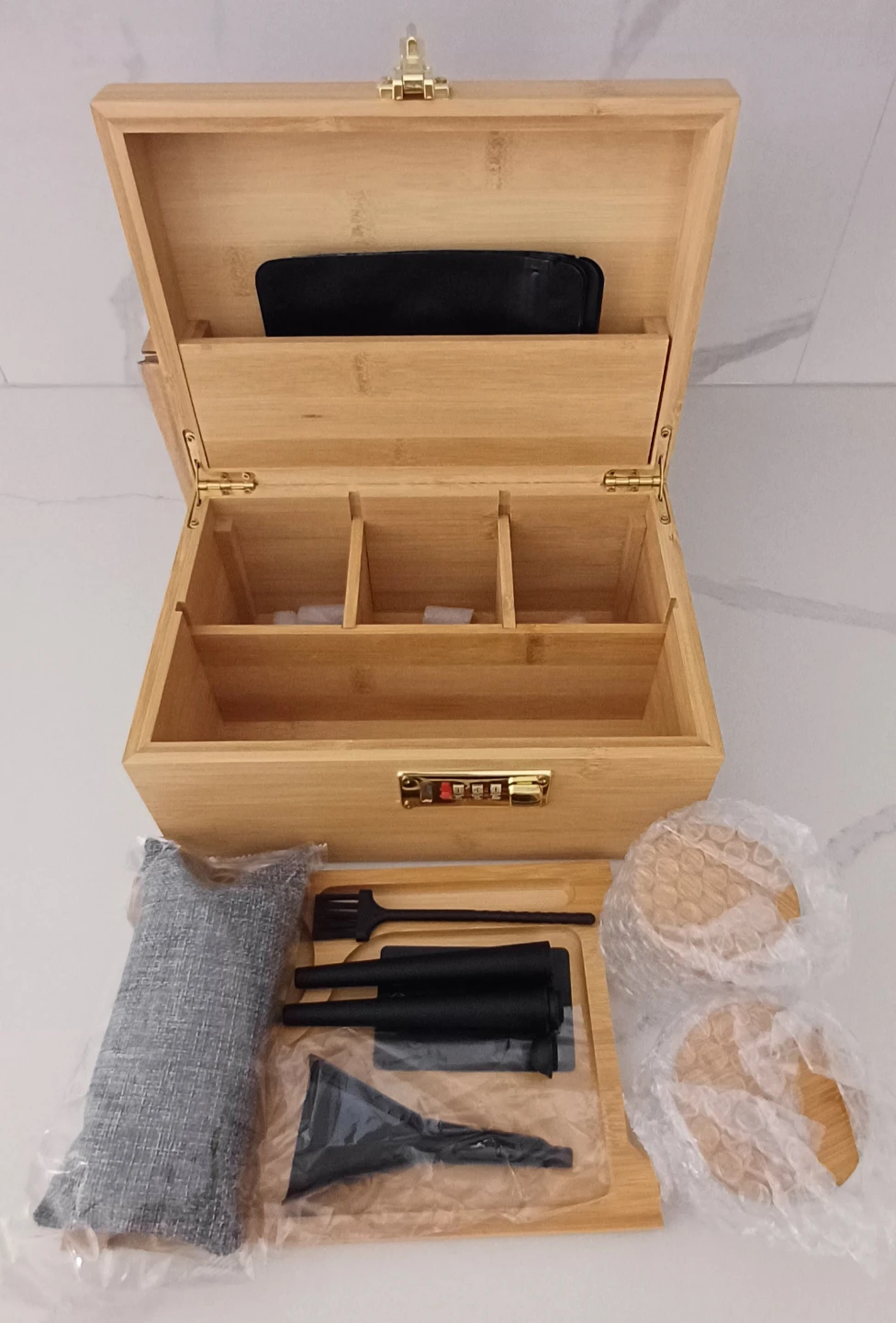 OZCHIN Bamboo Smell Proof Stash Box with Combination Lock - photo 5