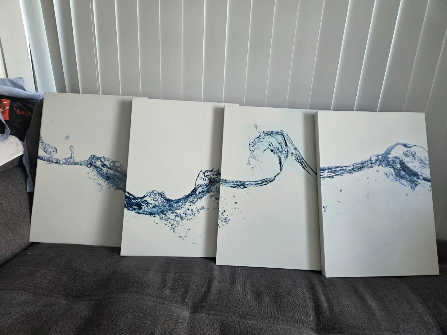 Set of 4 Canvas Wall Art Prints - Water Wave Design