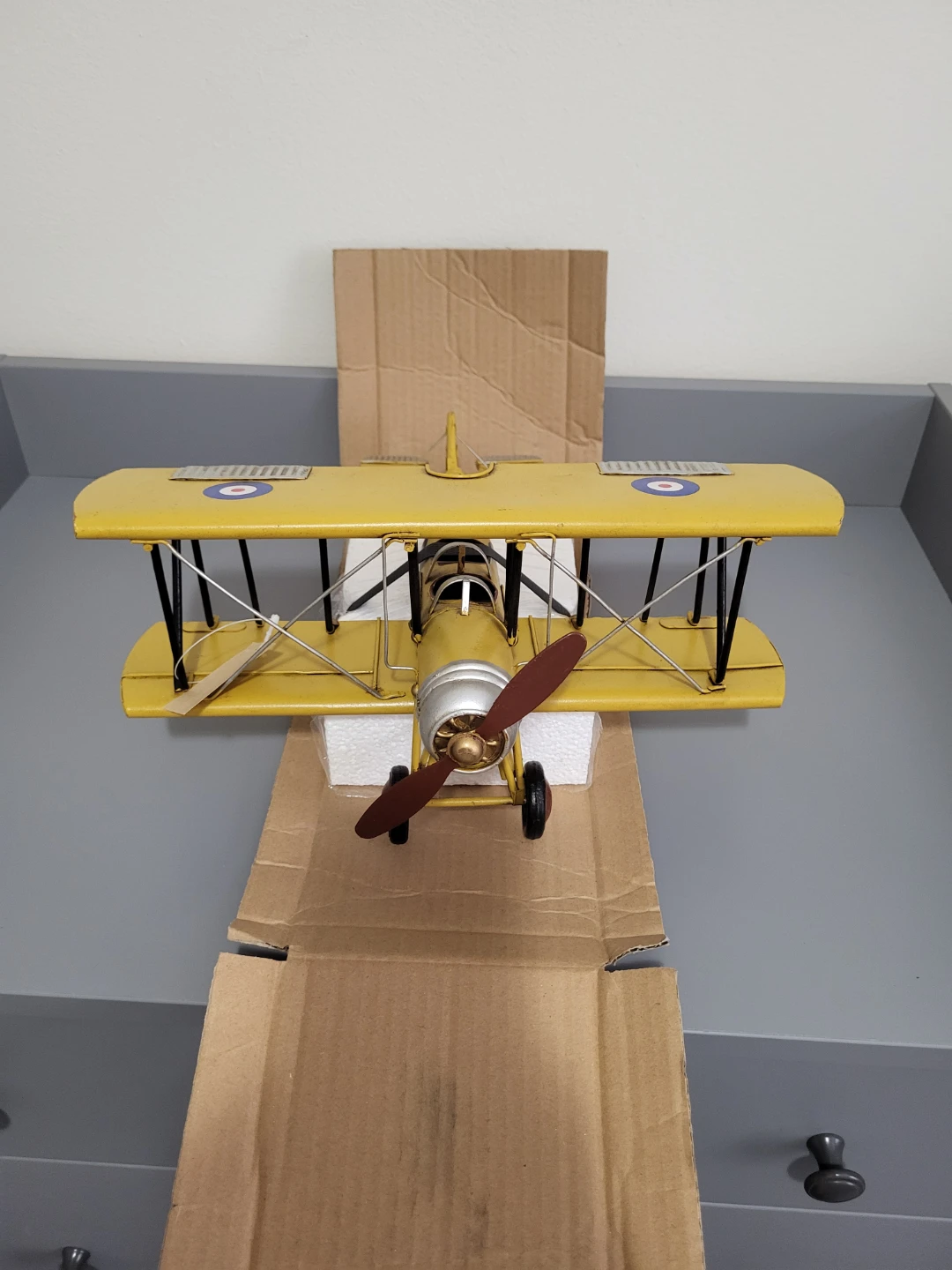 Vintage Style Metal Biplane Model Airplane 13x13 inch - photo 2