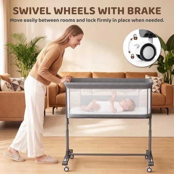 Grey Bassinet with Swivel Wheels and Brake