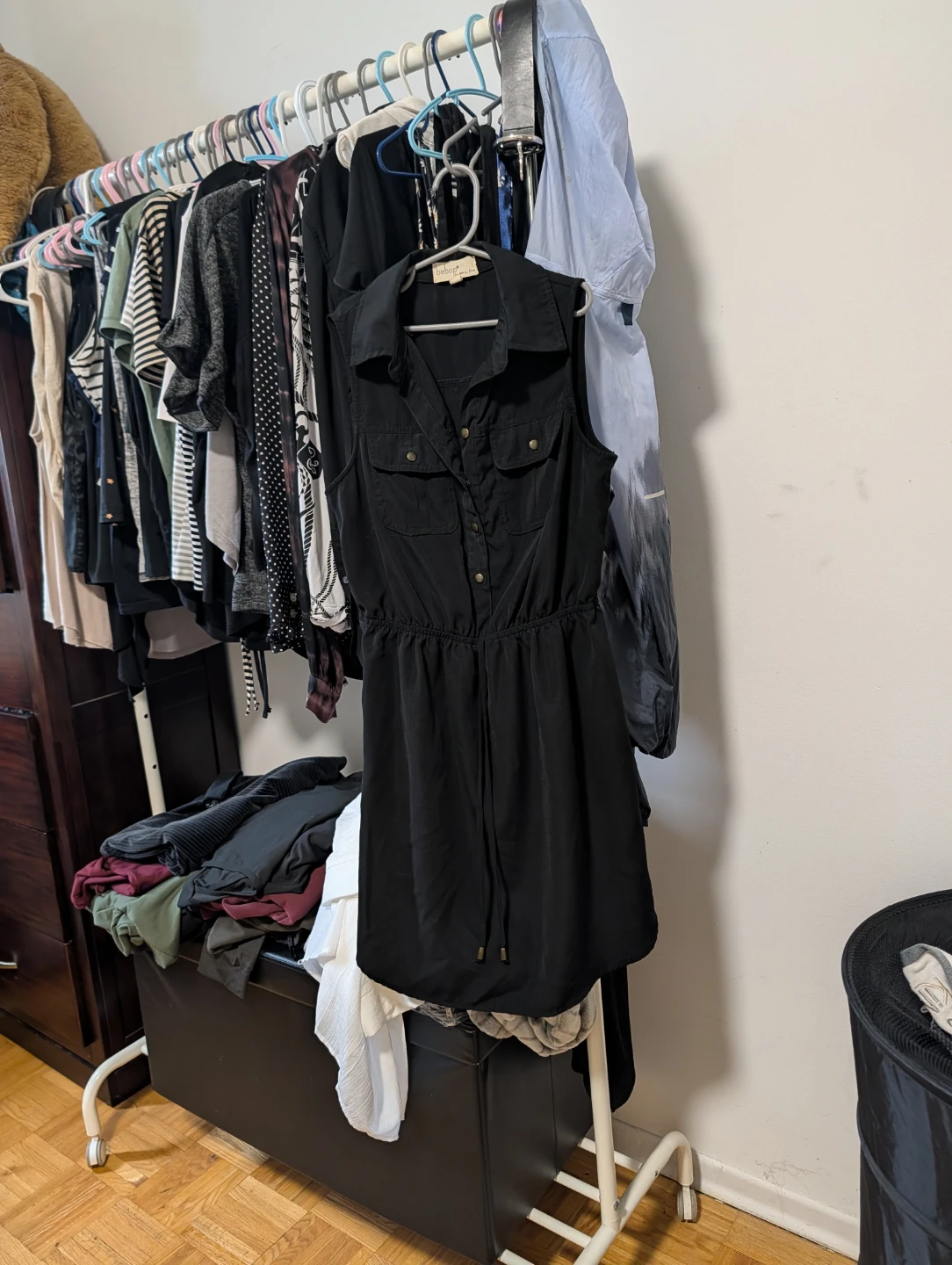 Xs Bebop Black Sleeveless Shirt Dress