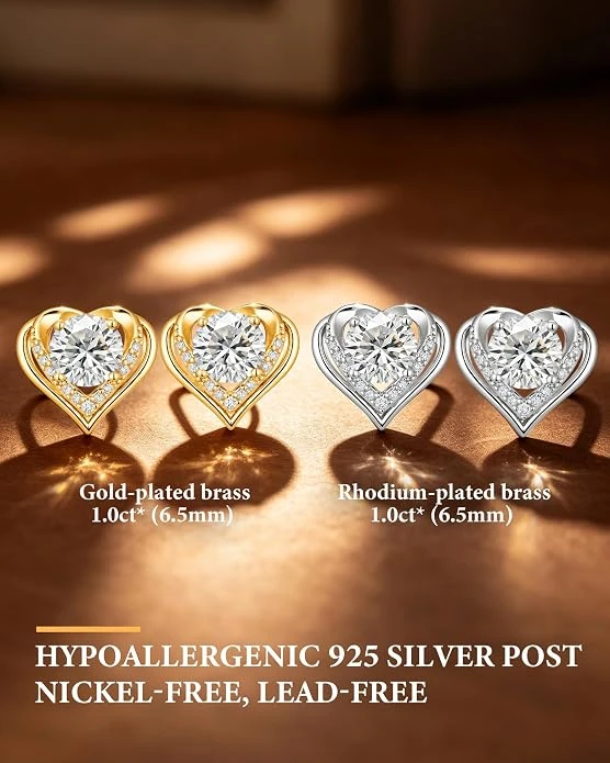 Moissanite Diamond Heart Earrings - photo 4