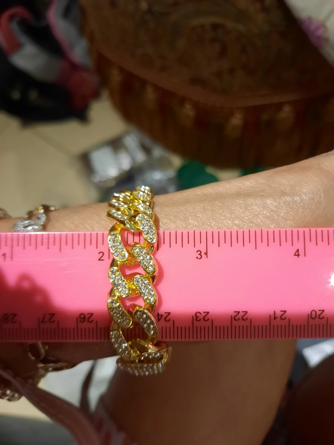 Gold Cuban Link Bracelet with Rhinestones 7.5" - photo 5