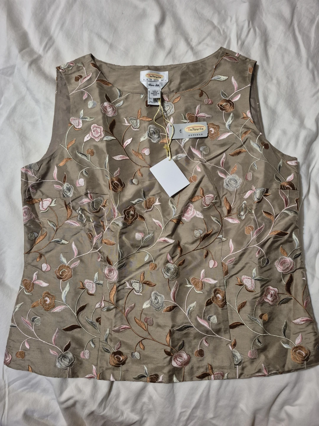 Talbots Petites Embroidered Silk Sleeveless Top - Size 12