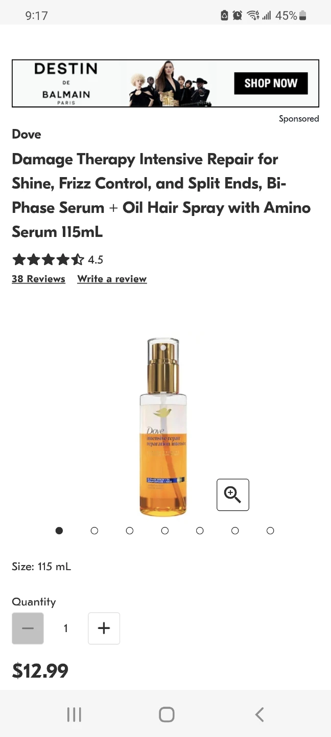 Dove Intensive Repair Bi-Phase Serum + Oil Hair Spray 115mL - photo 2