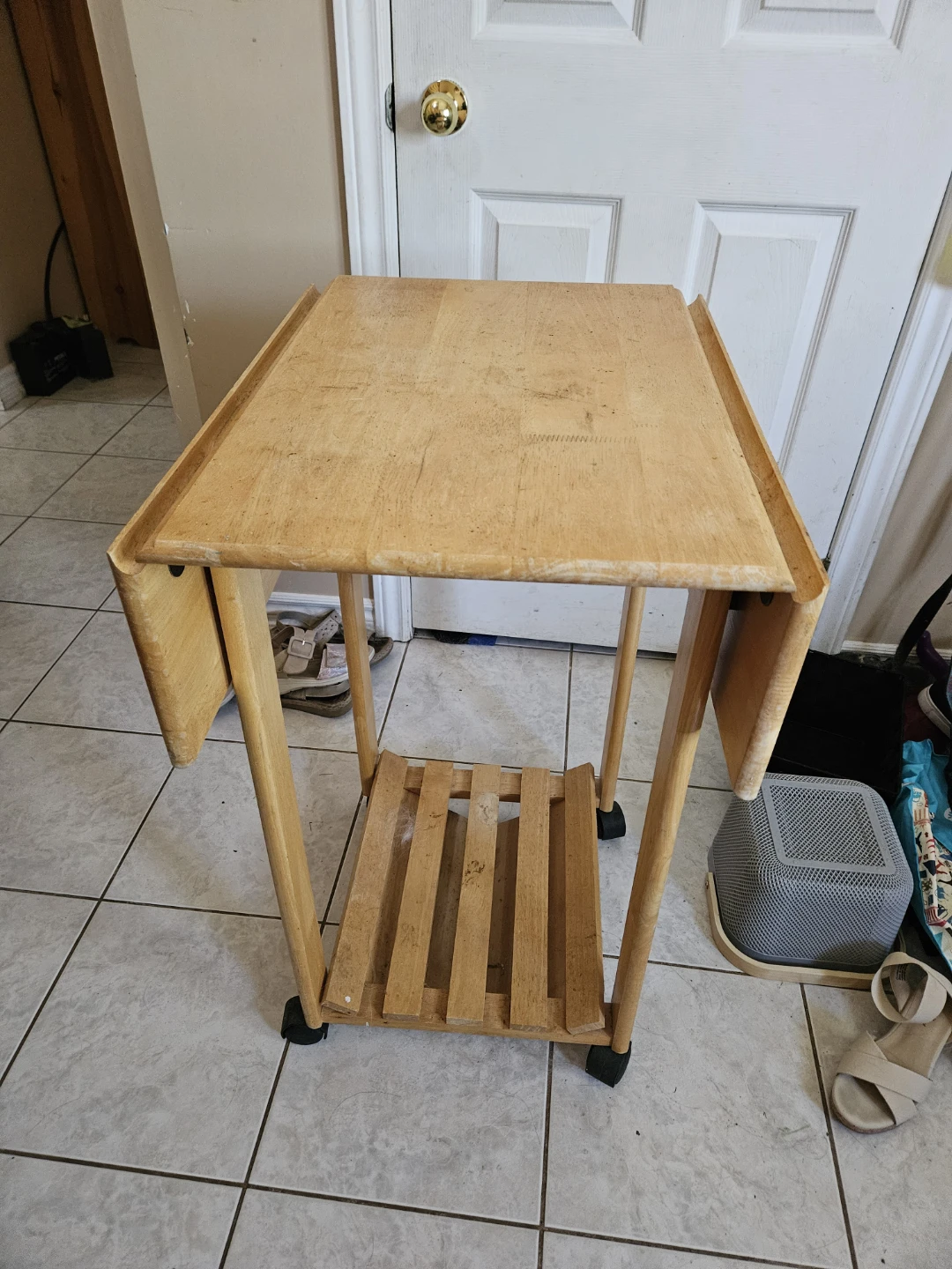 Wooden Drop Leaf Kitchen Cart Table