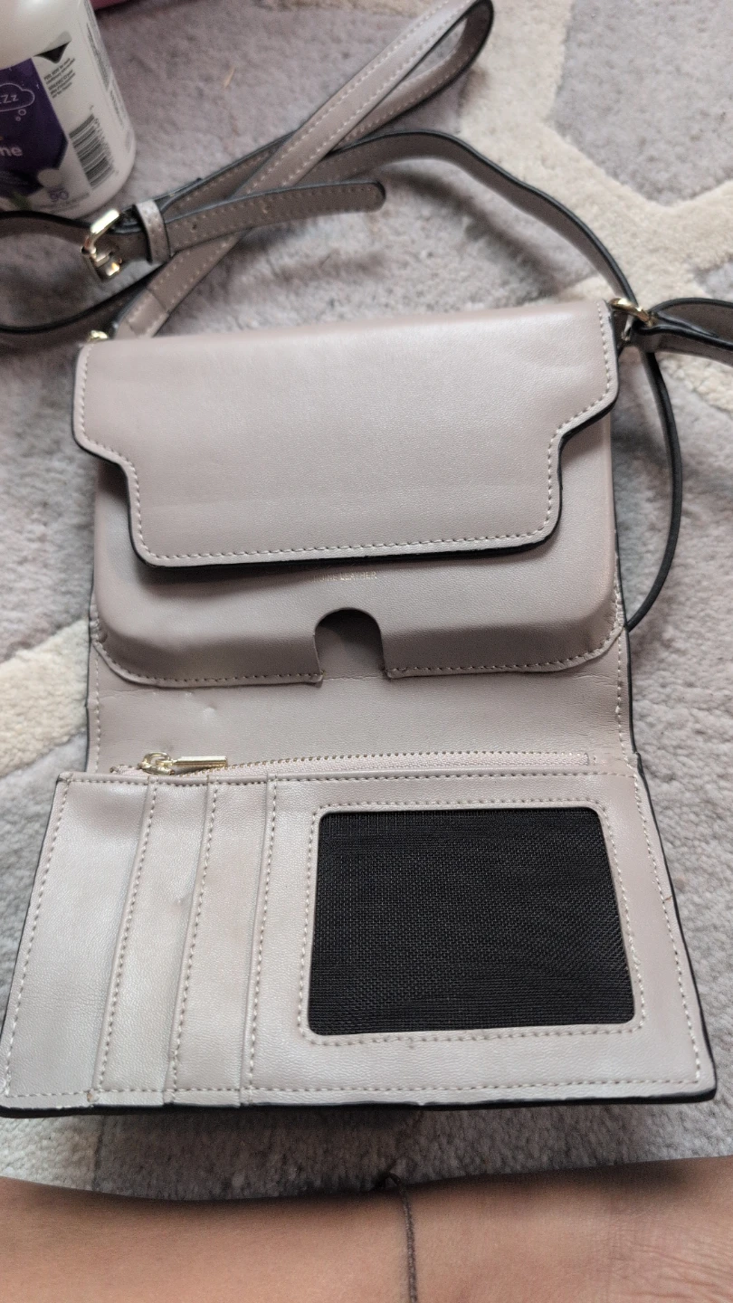 Grey Faux Leather Crossbody Wallet