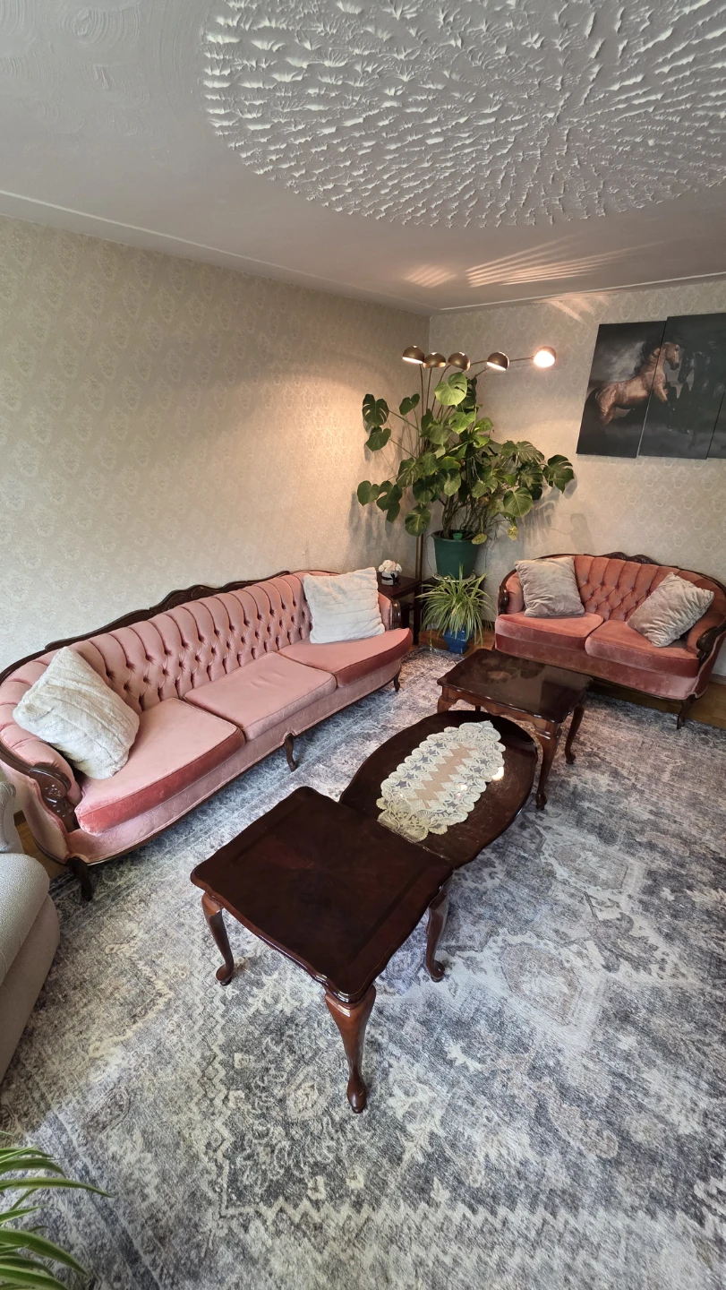 Vintage Pink Velvet Sofa and Chair Set