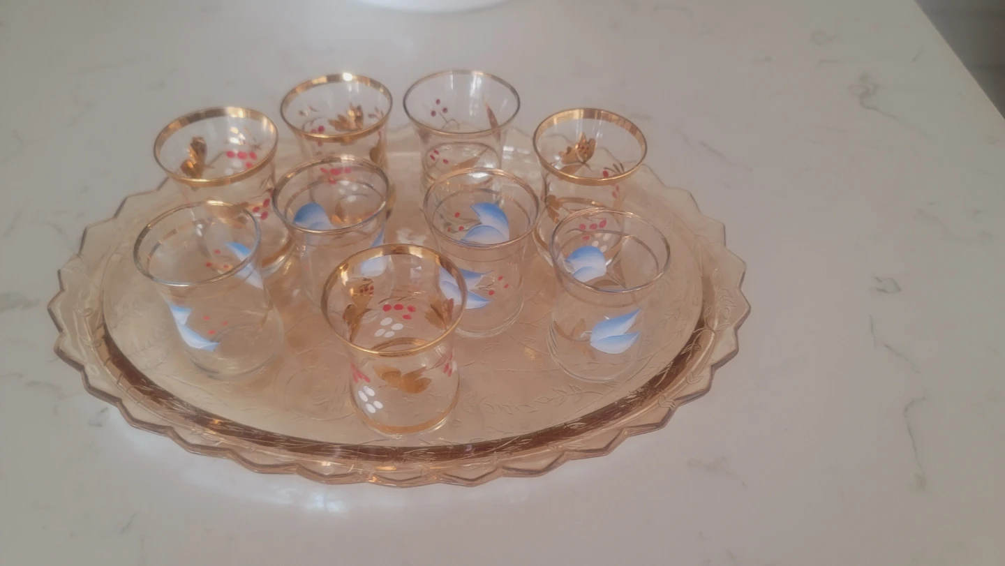 Vintage Amber Glass Tea Set with Tray - photo 5
