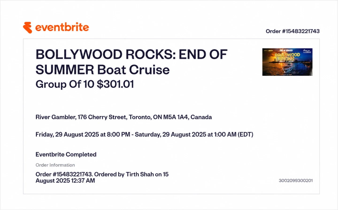 Bollywood Rocks: End of Summer Boat Cruise Ticket