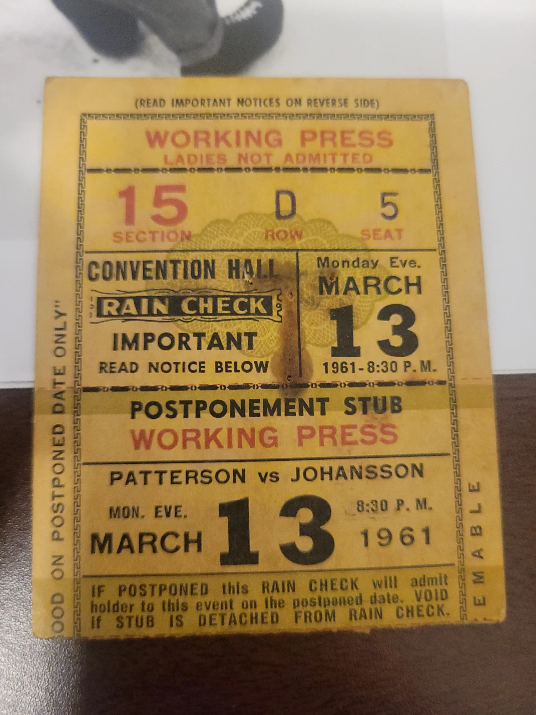 Patterson vs Johansson Ticket Stubs/Phots - photo 5