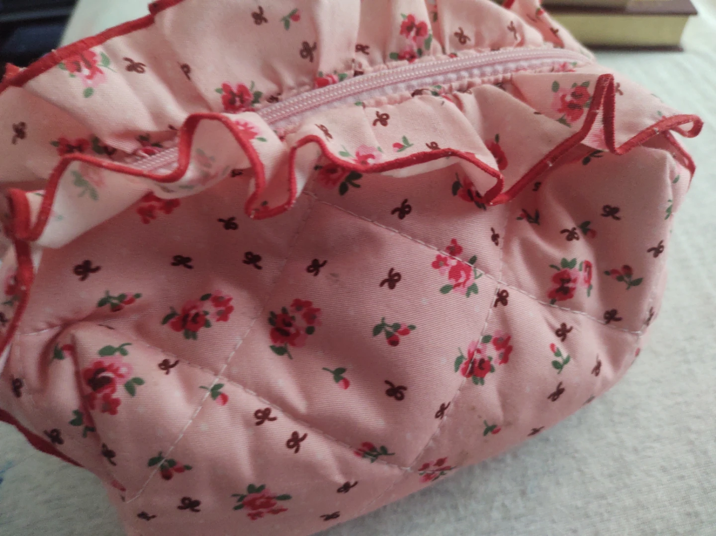 Pink Floral Quilted Cosmetic Bag