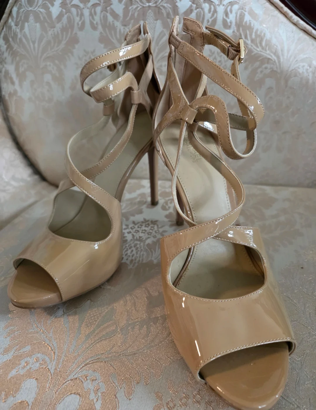 Beige Patent Leather Strappy Heels - photo 3