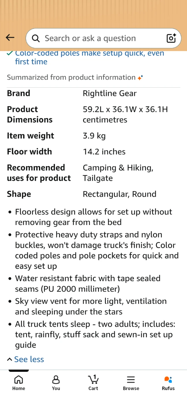 BNWB Rightline Gear 5.5 foot Crew Cab Truck Bed Tent - photo 4