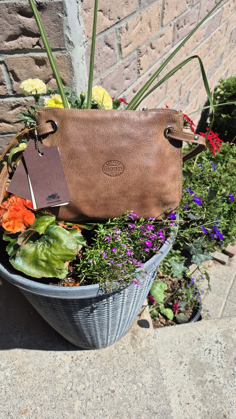 Brand New Roots Brown Leather Crossbody Bag