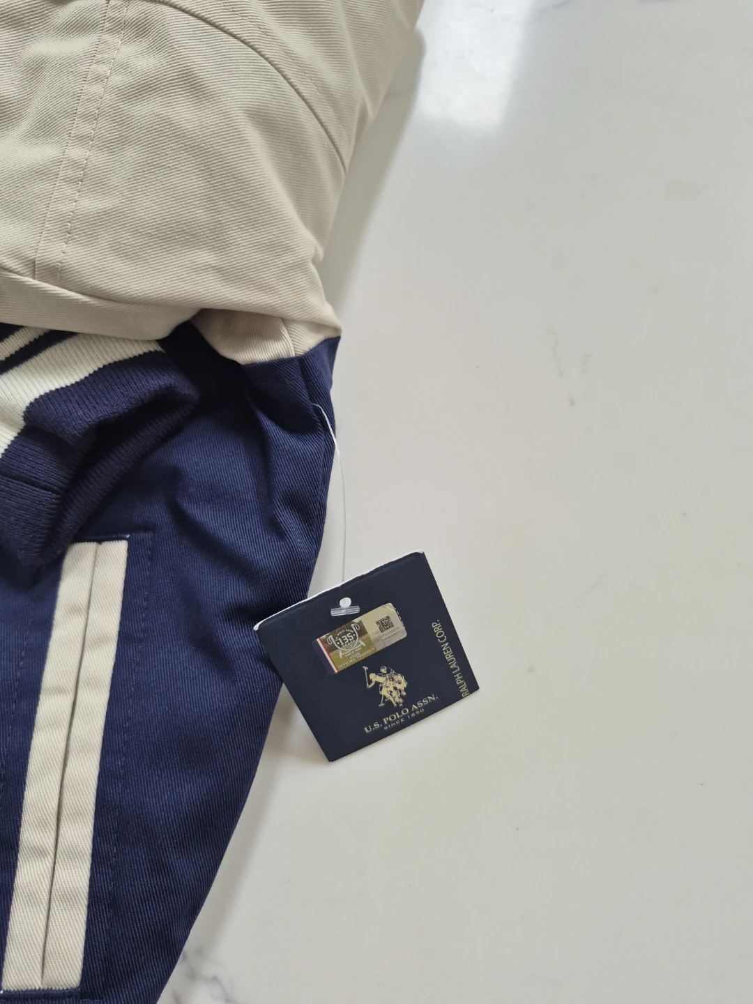 U.S. Polo Assn. Navy and Cream Varsity Jacket Size XS 4/5 - photo 3