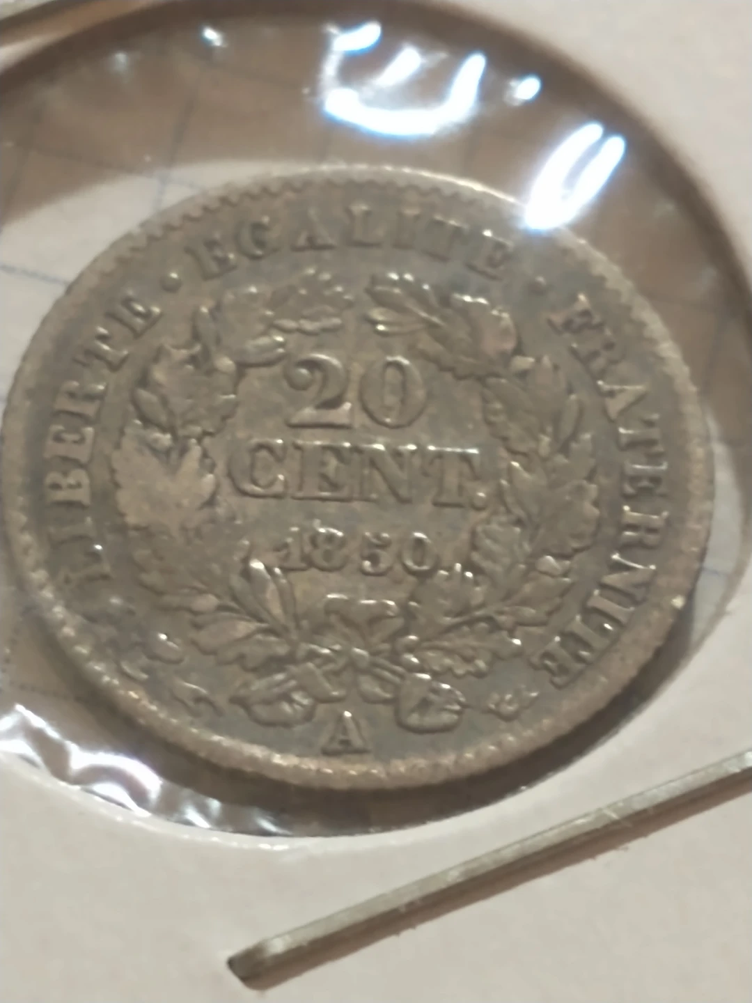 France 1850A 20 Cent .900 Silver Coin KM #758 - photo 2