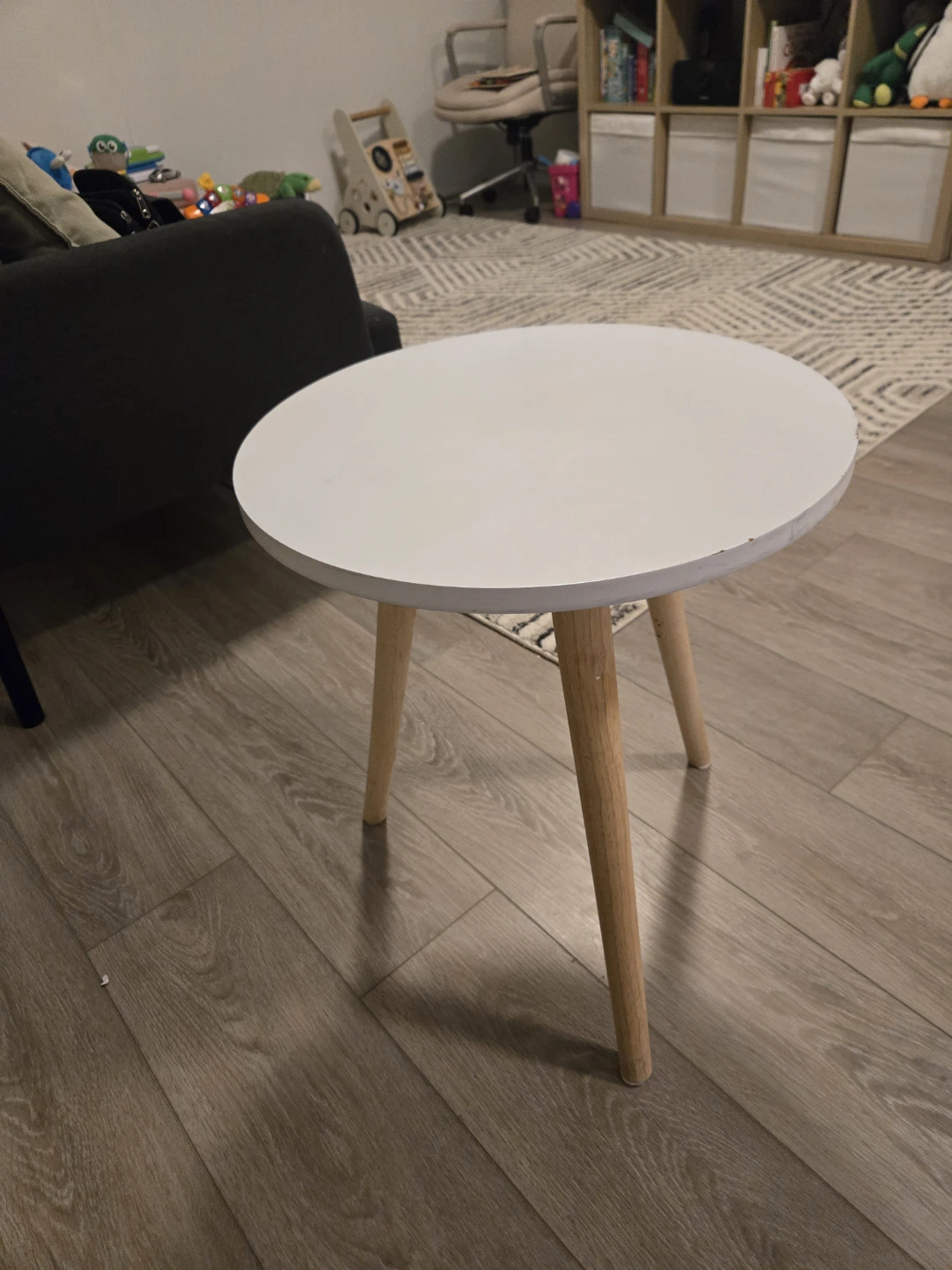 White Round Side Table with Wood Legs