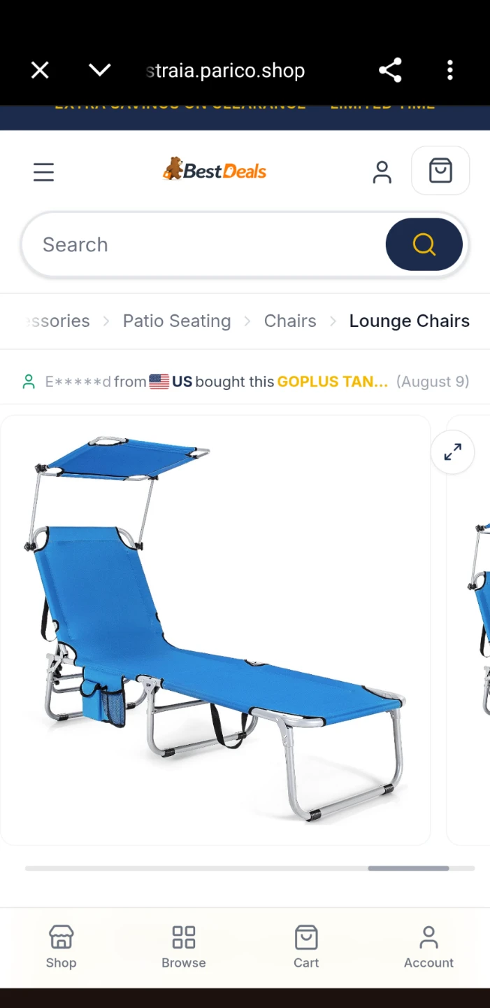 Foldable Beach Lounge Chair with 360°Canopy, Side Pocket