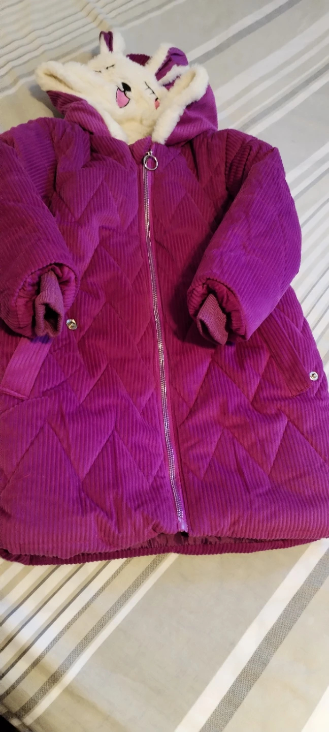 Kids Purple Quilted Hooded Winter Coat