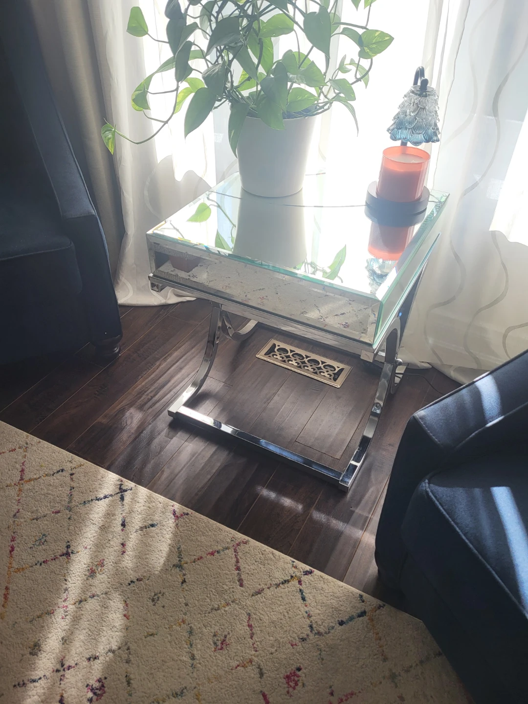 Mirrored End Table with Chrome Base - photo 3
