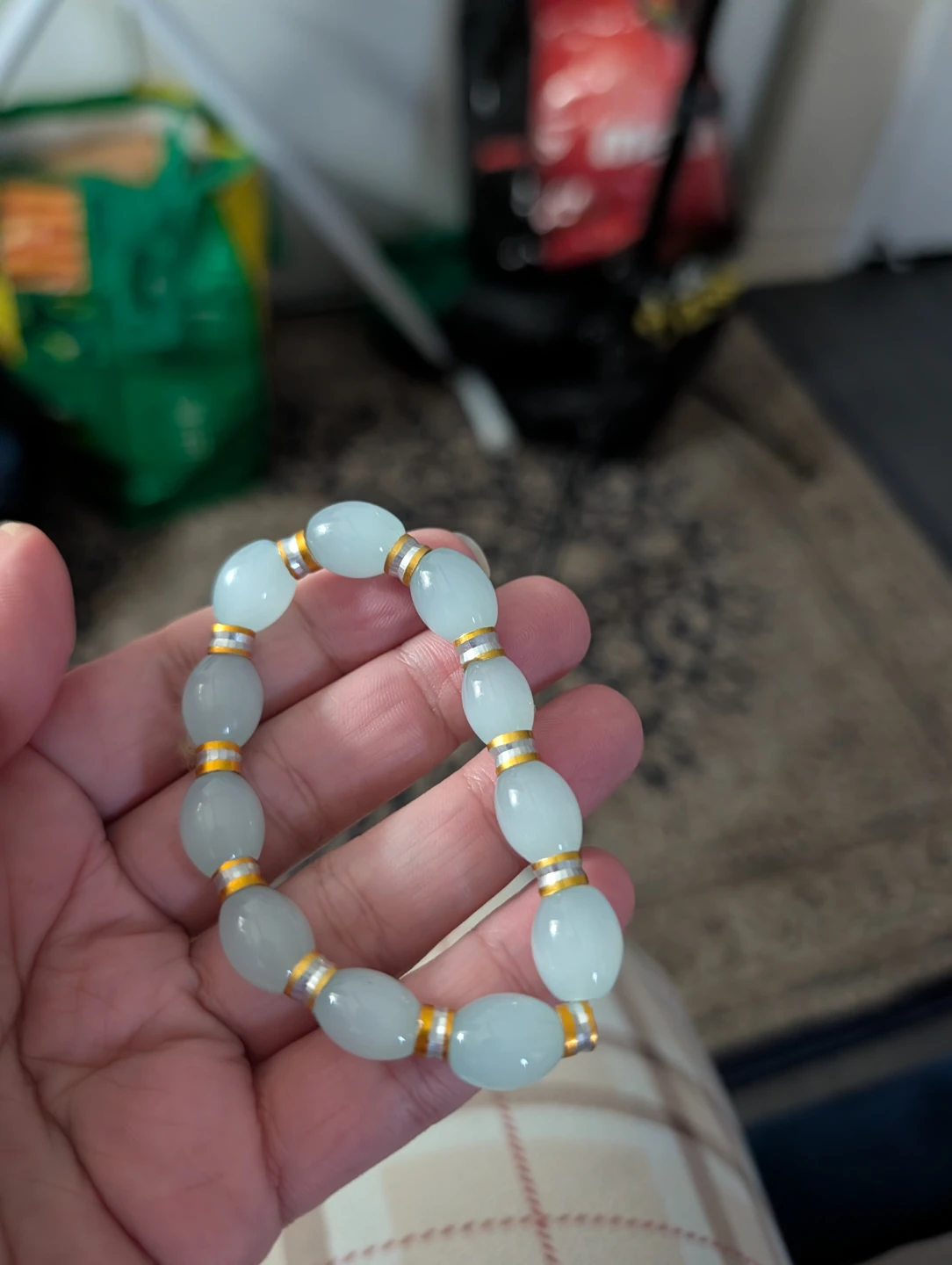 Light Blue Beaded Bracelet with Gold Accents
