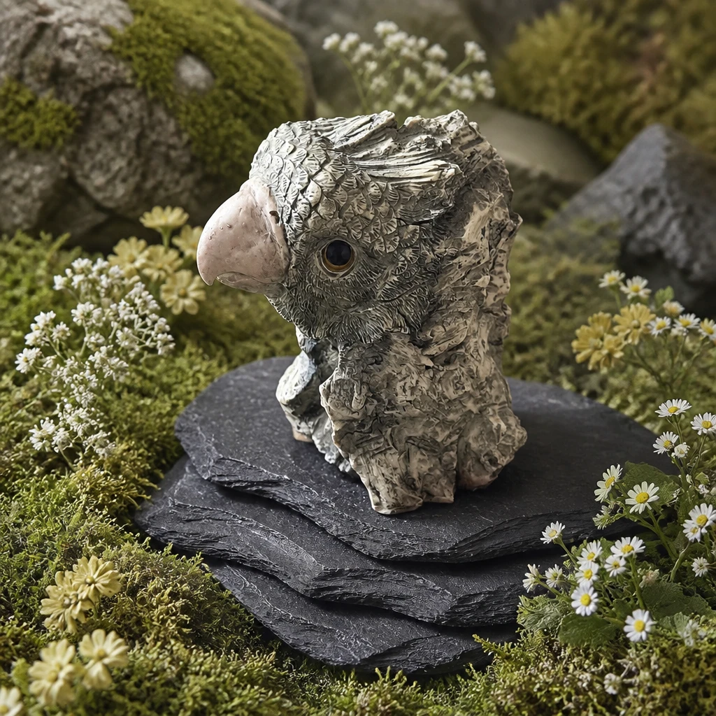 Vintage 1990s Hand Painted Stone Parrot/Cockatoo Bust